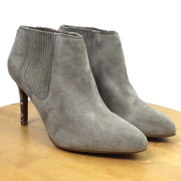 Coach Dovelyn Women's Snakeskin Heel Almond Toe Suede Pull On Ankle Bootie 6B - Picture 1 of 16